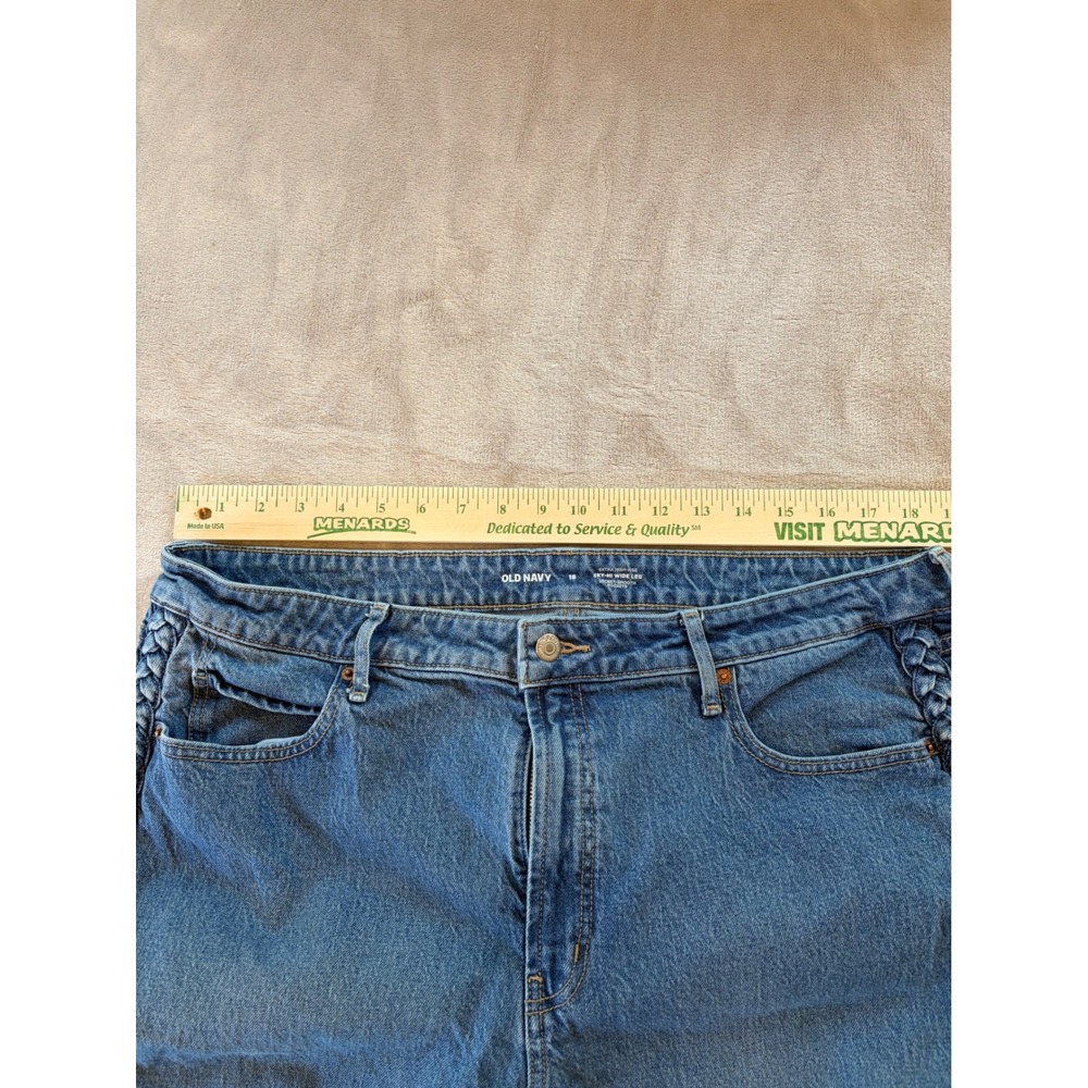 Old Navy Sky-Hi Wide Leg Jeans Braided Side Seam Extra High Rise Blue 18 - Picture 5 of 7